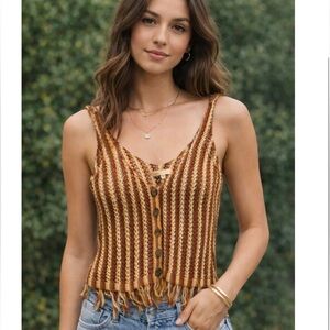 crochet tank top boho hippie‎ xs fringe